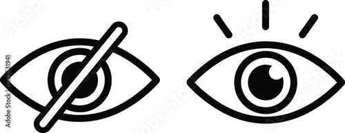 Visibility Toggle Icon Pair – Hidden and Visible Eye Symbols for UI Design, Password Fields, Accessibility, and Privacy Control