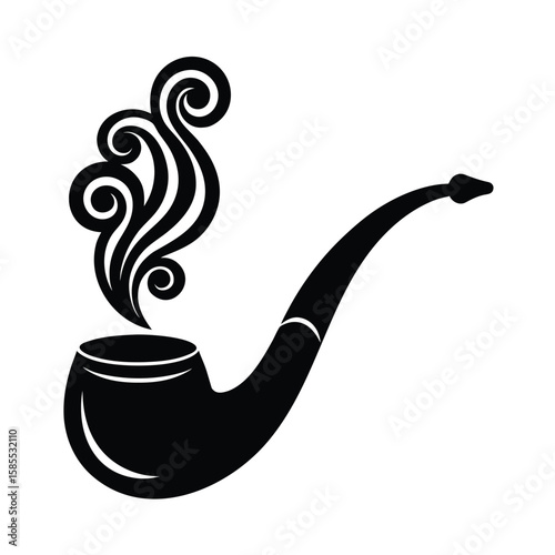 Stylized black silhouette of a smoking pipe with swirling smoke