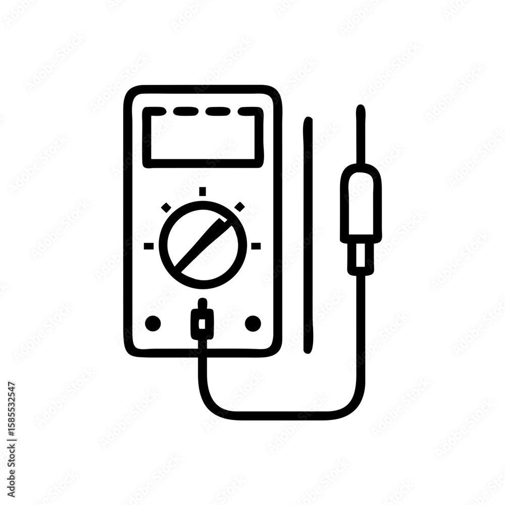 Multimeter with measurement probes on transparent background  