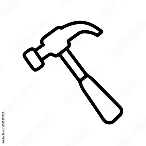 Hammer tool icon in minimalist line drawing style on transparent background  