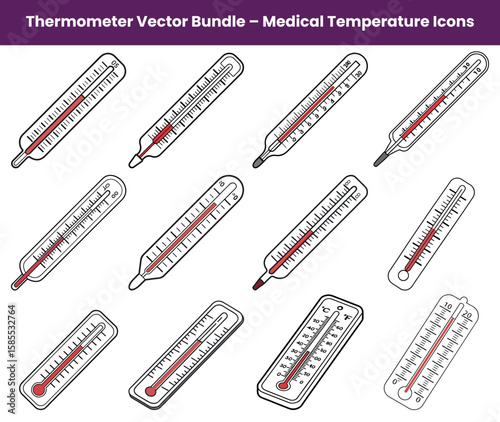 Medical Thermometers Collection Set Illustration of Different Temperature Scales and Designs for Healthcare