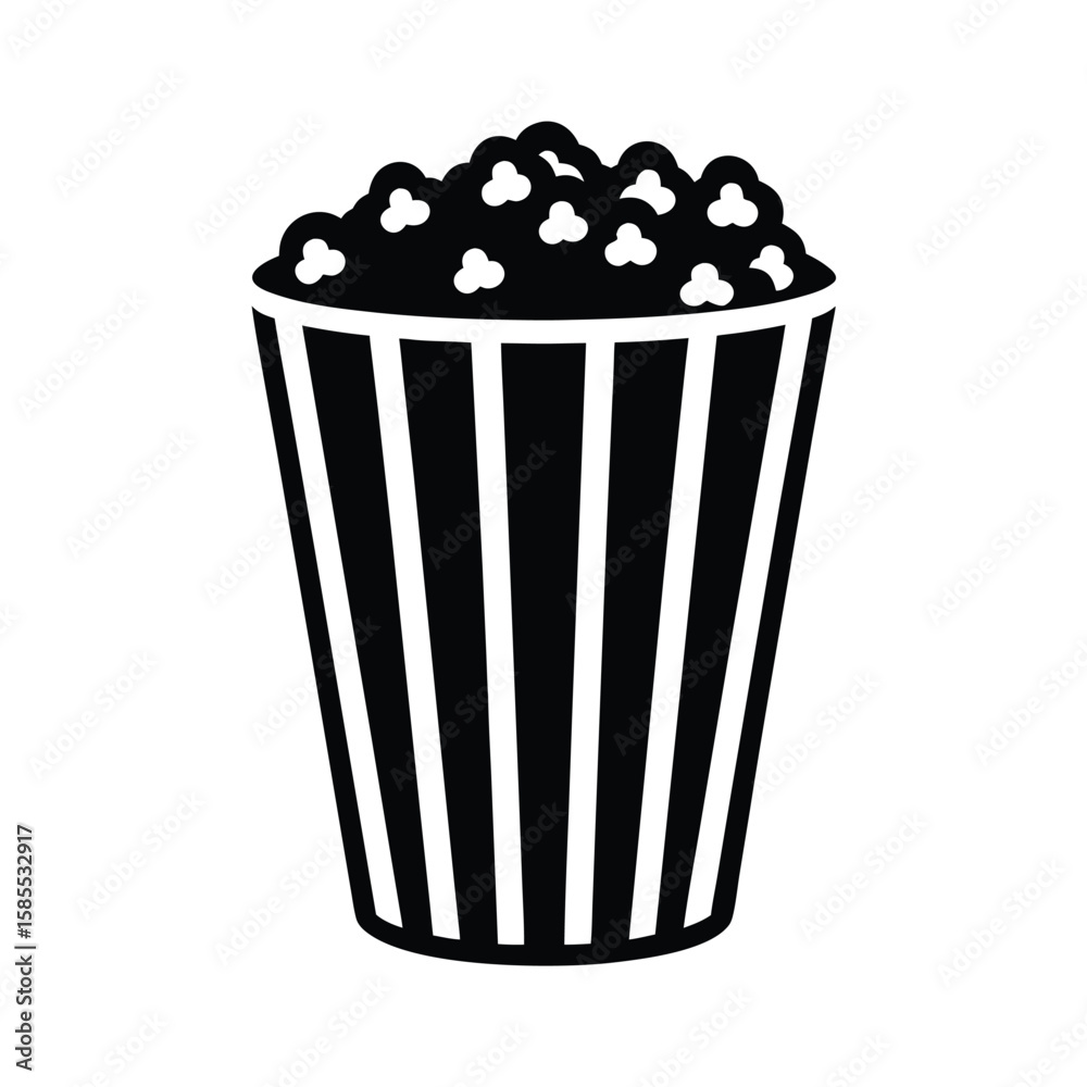 Classic popcorn bucket filled with popcorn silhouette Classic popcorn bucket filled with popcorn silhouette
