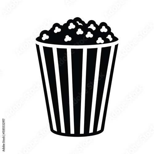 Classic popcorn bucket filled with popcorn silhouette