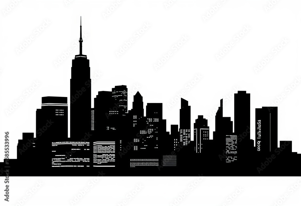 Fototapeta premium NYC skyline silhouette vector illustration, black on white background , poster, black and white