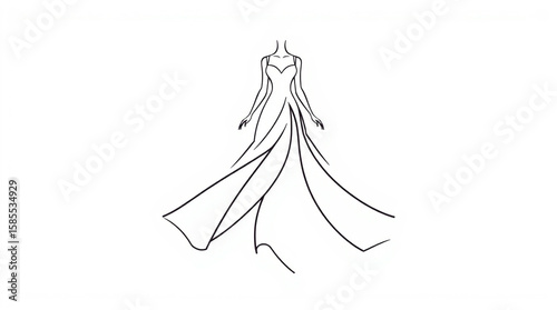 Simple line drawing of a wedding dress with subtle detail.