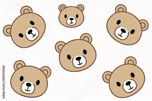 Cute bear faces cartoon pattern teddy bear brown