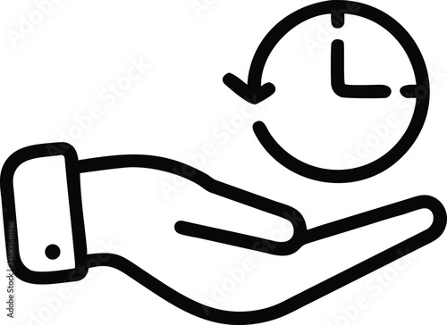 Hand holding time clock with arrow rotation outline illustration