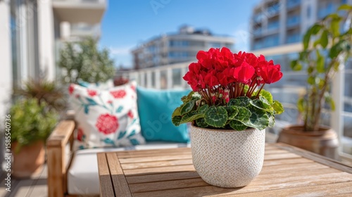 Wallpaper Mural Brightly colored flowers brighten up a cozy balcony space on a sunny day Torontodigital.ca