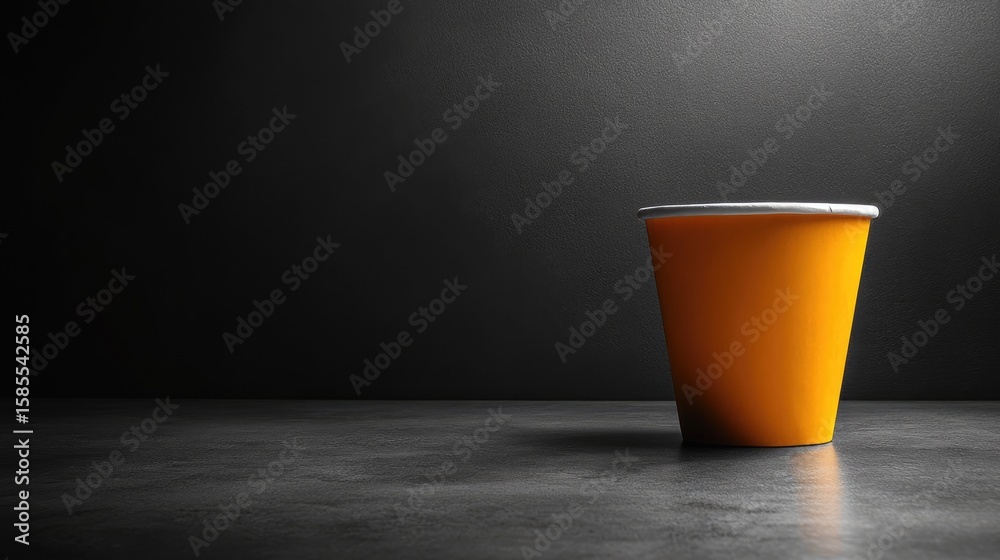 Minimalist Image of a Bright Orange Disposable Cup on a Dark Gray Surface Minimalist Image of a Bright Orange Disposable Cup on a Dark Gray Surface