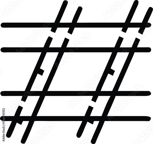 Handdrawn hashtag symbol with a rough, interrupted line style for creative projects