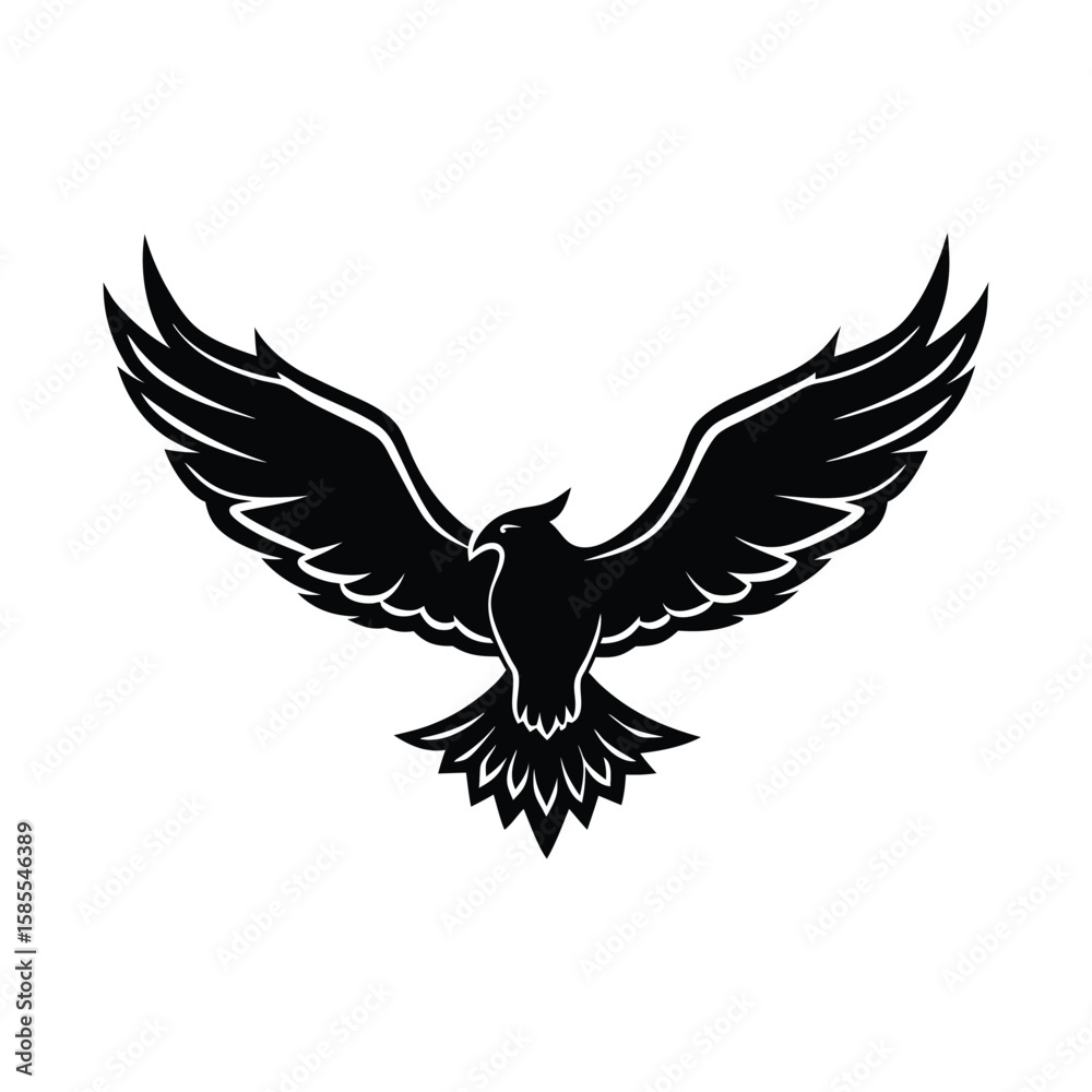 Fototapeta premium Black eagle soaring wings spread wide silhouette