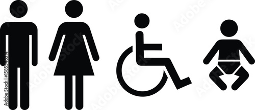 Inclusive Restroom Icon Grid – Gendered, Accessible, Baby, and Nonbinary Symbols for Wayfinding, UI Signage, and Public Spaces