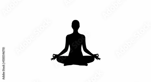 Silhouette of person meditating in lotus position with hands in mudra against white background