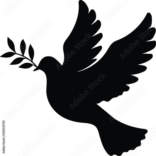 Peace Dove Silhouette with Olive Branch Vector Isolated