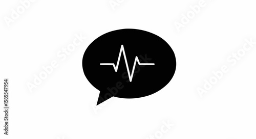 Black speech bubble icon with a white heartbeat line inside on a white background image view