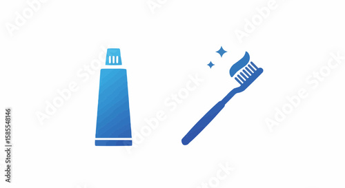 Illustration of a toothpaste tube and a toothbrush with toothpaste on a white background