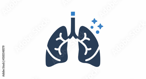 Illustration of a pair of lungs with trachea and small star shaped elements on the right side
