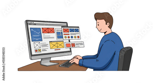 UX UI Designer Working on Computer Illustration