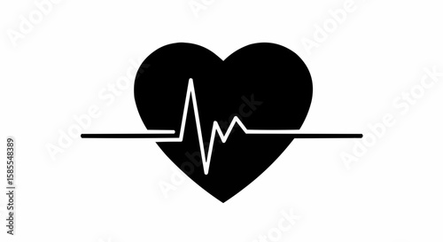 Black heart with a white heartbeat line going through the center of the heart shape symbol