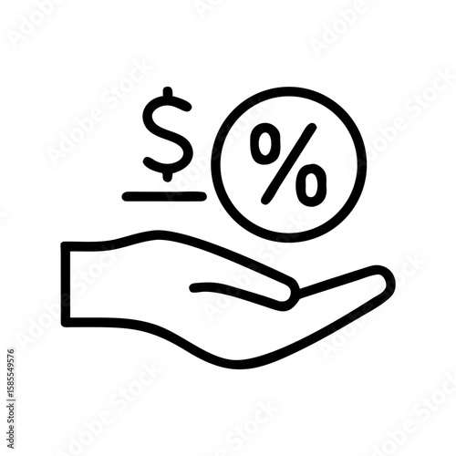 Hand holding dollar sign and percentage symbol as money icon  