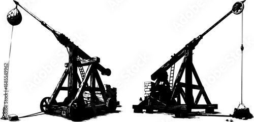 Detailed Medieval Trebuchet Siege Weapon Illustrations