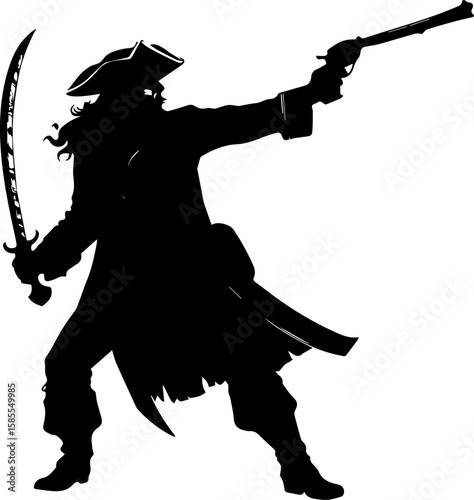Dynamic Pirate Silhouette with Cutlass and Pistol