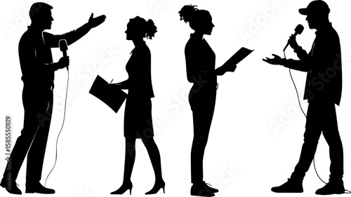 Journalism and Interview Silhouettes: Reporters and Public Speakers