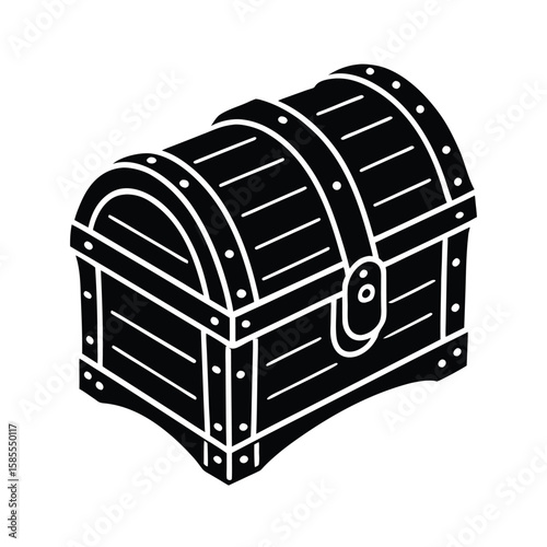 Classic wooden treasure chest silhouette with metal accents