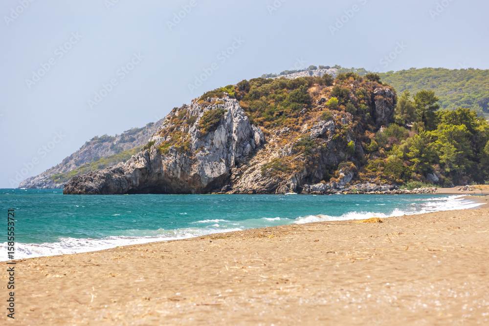 Fototapeta premium A breathtaking view of Sarigerme beach with sandy shore. Turkey