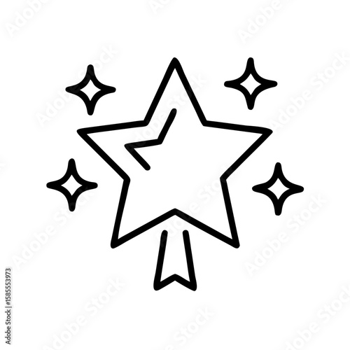 Star icon with sparkling stars and ribbon in minimalist style  