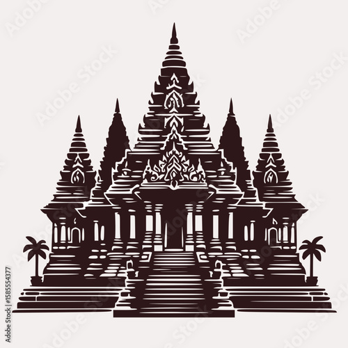 Temple silhouette, white background