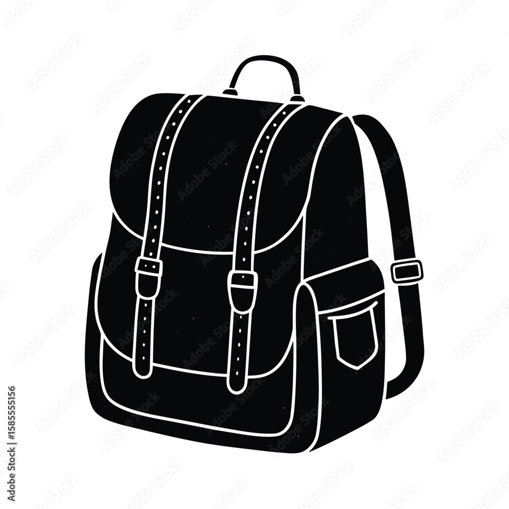 Fototapeta premium Classic black backpack with buckle straps and side pocket silhouette