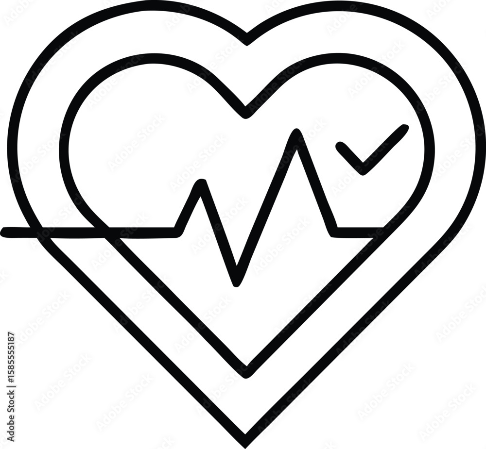 Heart outline with heartbeat line icon for health and medical designs