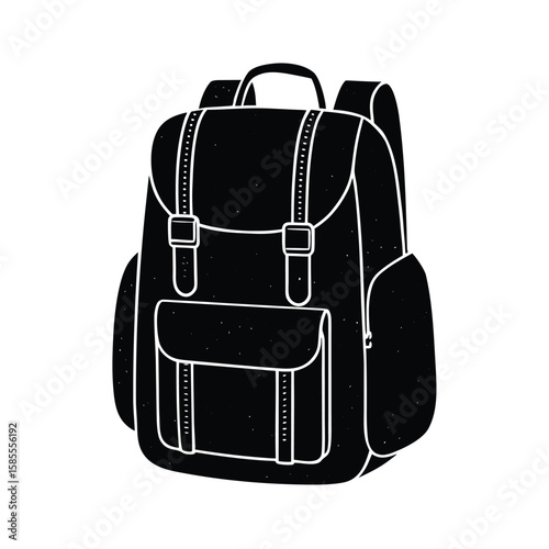 Classic black backpack silhouette with buckle details