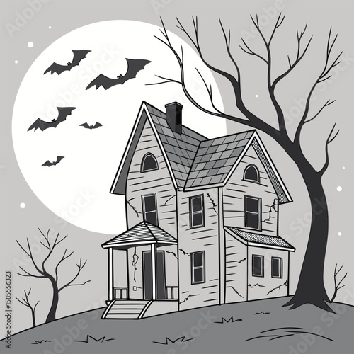 Spooky Haunted House on a Hill Under a Full Moon