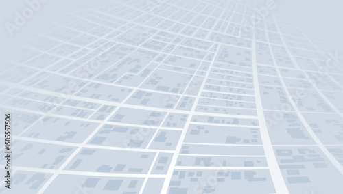 Abstract city map blends delicate urban grids with topographic lines. Minimalist style and perspective effect. Vector illustration background