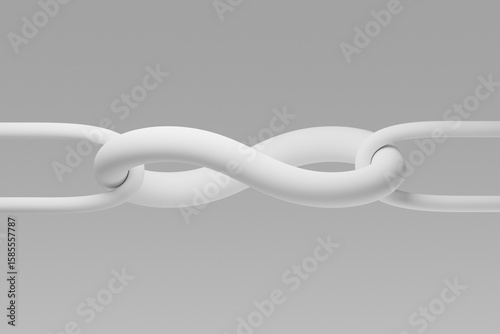 3D rendering of an intertwined white chain link symbolizing connection and resilience