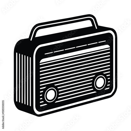 Retro portable radio with handle and tuning knobs silhouette