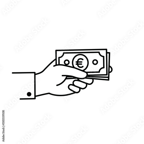 A minimalist vector illustration of a hand holding money

