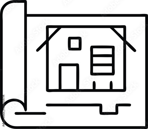 Home blueprint sketch vector, architecture plan with house design in line art