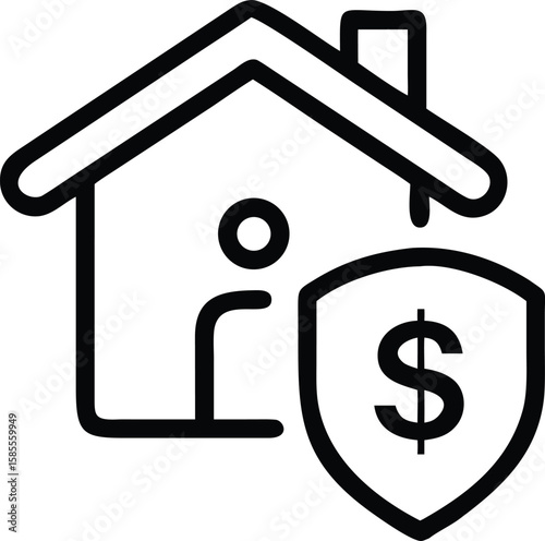 Home insurance outline icon with dollar shield illustration graphic