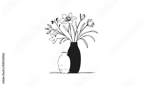 Line art of flowers in a vase