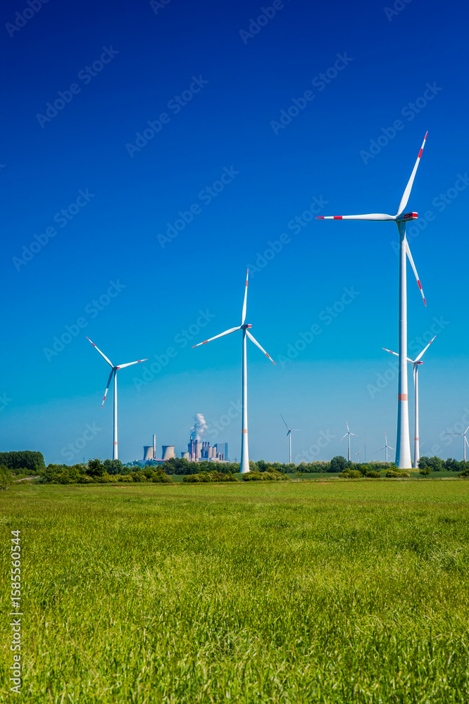 Wind turbines and lignite-fired power plant in Grevenbroich, Germany Wind turbines and lignite-fired power plant in Grevenbroich, Germany