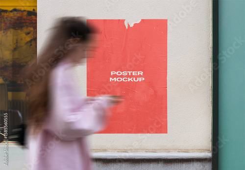Urban Street Outdoor Glued Poster Advertising Texture Mockup Template on Wall