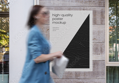 Urban Street Outdoor Glued Poster Advertising Texture Mockup Template on Wall