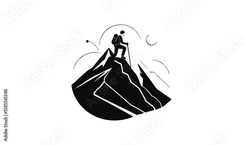 Vector silhouette of a person climbing a mountain