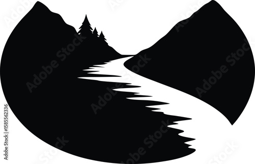  river silhouette vector illustration