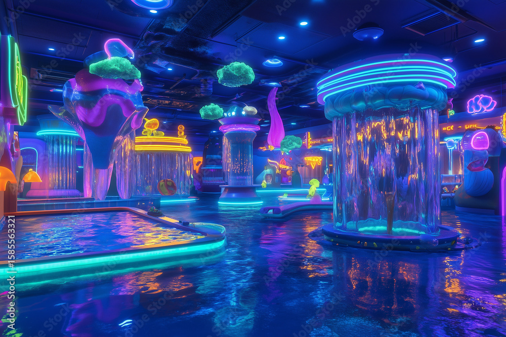 Obraz premium Cartoon playground swimming pool in the underwater world
