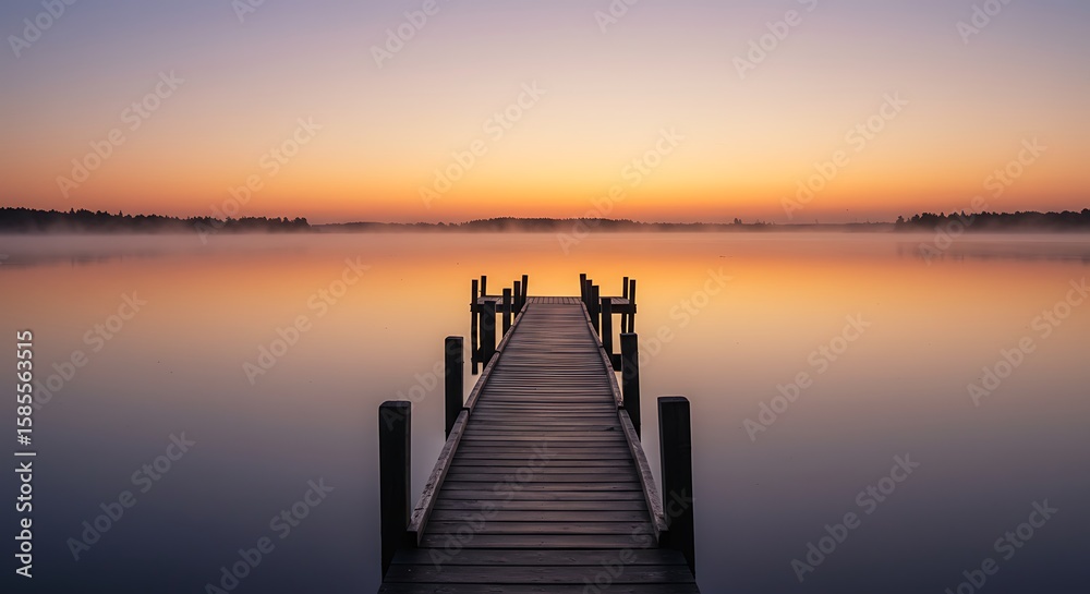 Fototapeta premium Wooden Pier at Lake at Dawn