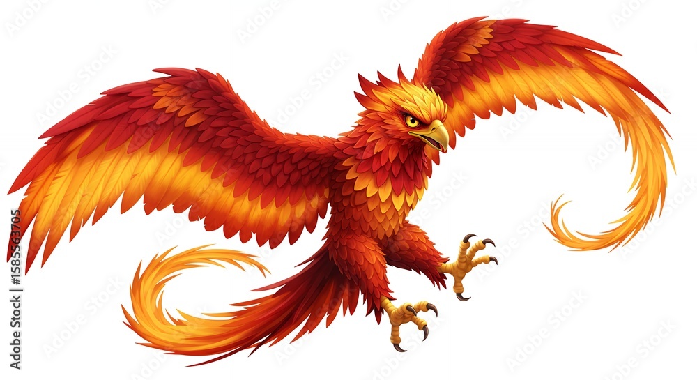 Fototapeta premium Fiery phoenix mythical bird illustration